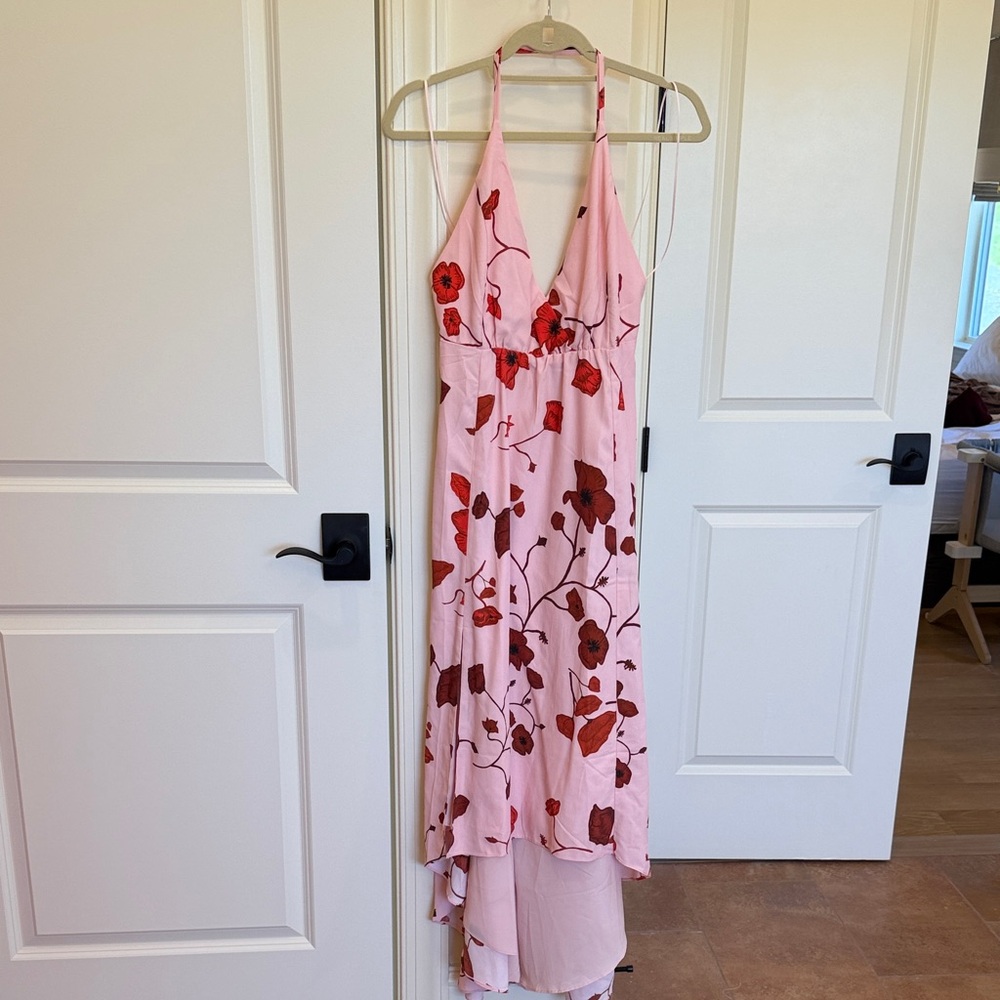 Pink Floral Halter High-Low Dress